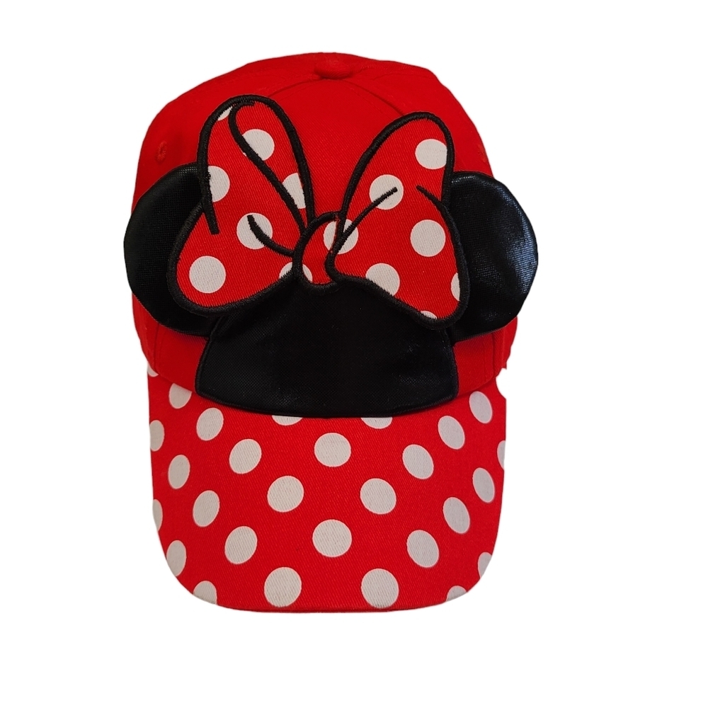 Disney Minnie Mouse Bow Girls Red Black White Polka Dot Hat Cap with Velcro